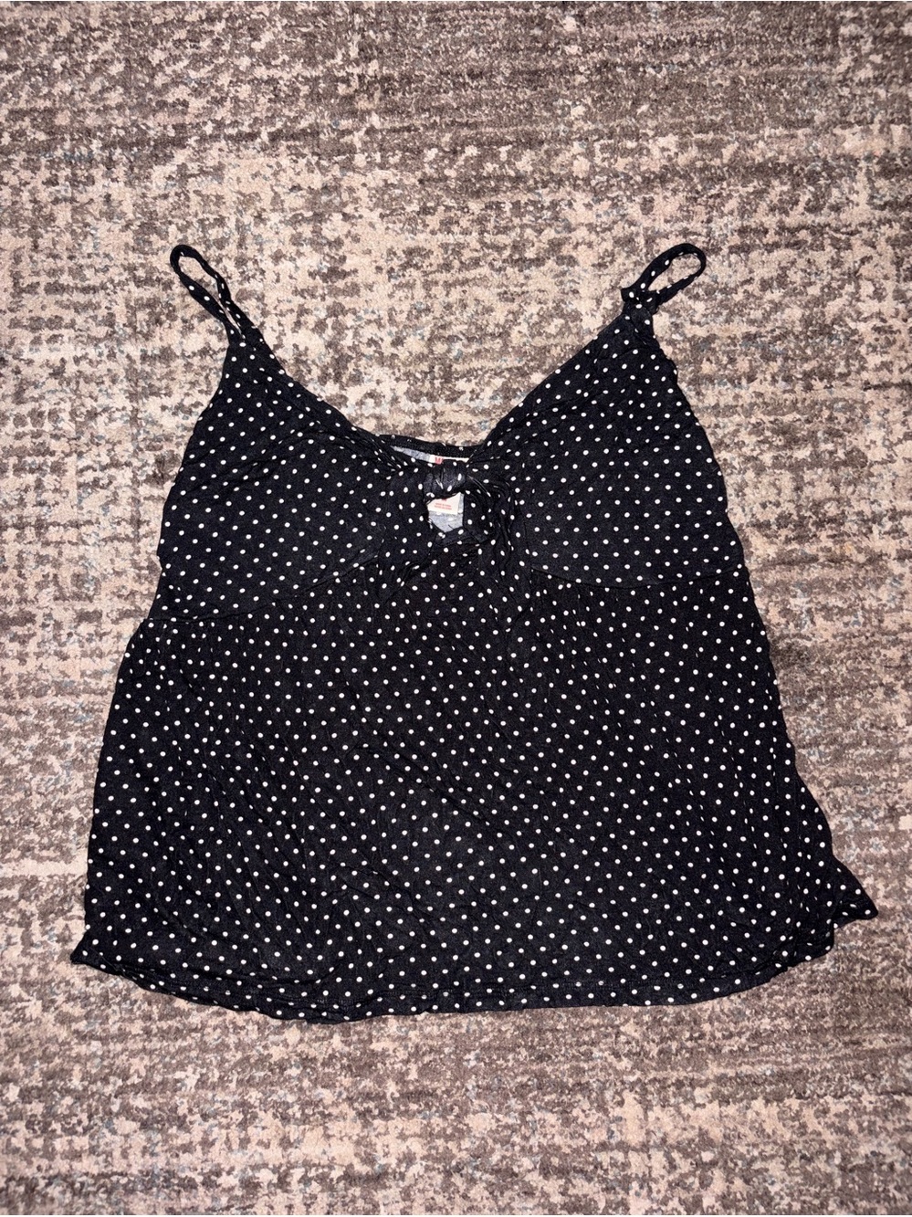 Black Polka Dot Babydoll Cami Top with Front Tie Detail